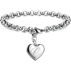 ❤️Letter C Silver Heart Initial Charm Bracelet